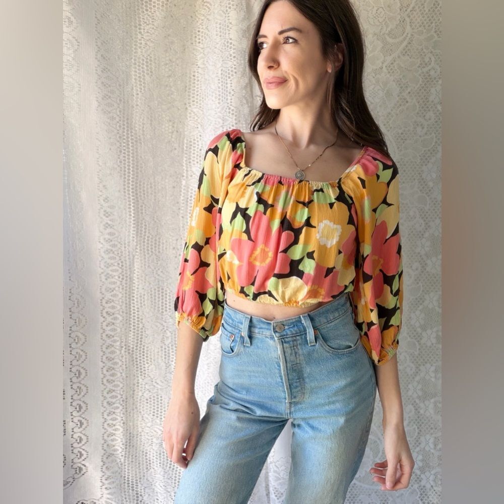 Billabong Floral Off Shoulder Crop Top Boho Festival